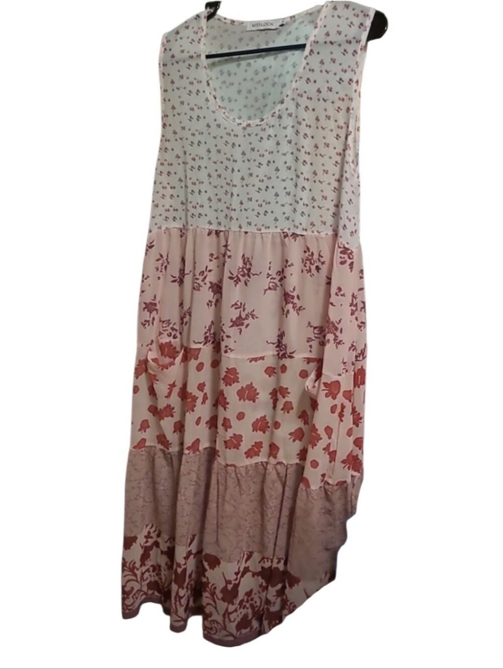 MISSLOOK Pink Patchwork Floral Tiered Girls Dress